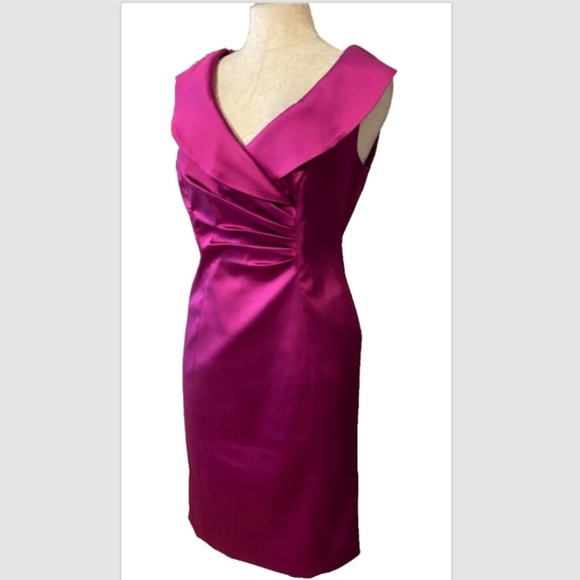 Kay Unger Dress Raspberry Pink 6 Silk Lined Portrait Collar Cocktail Party Event - Picture 2 of 8